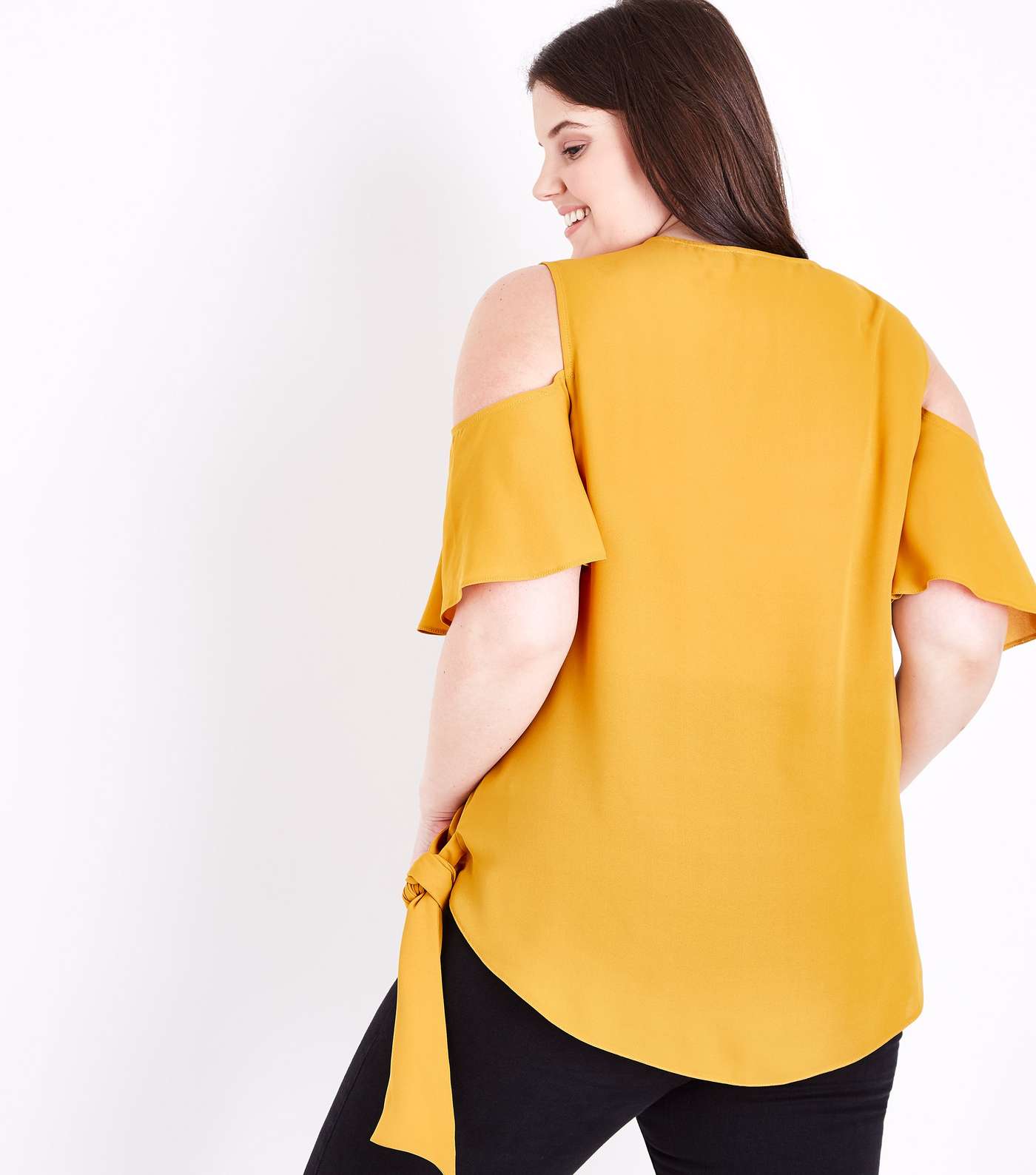 Curves Yellow Tie Front Wrap Top Image 3