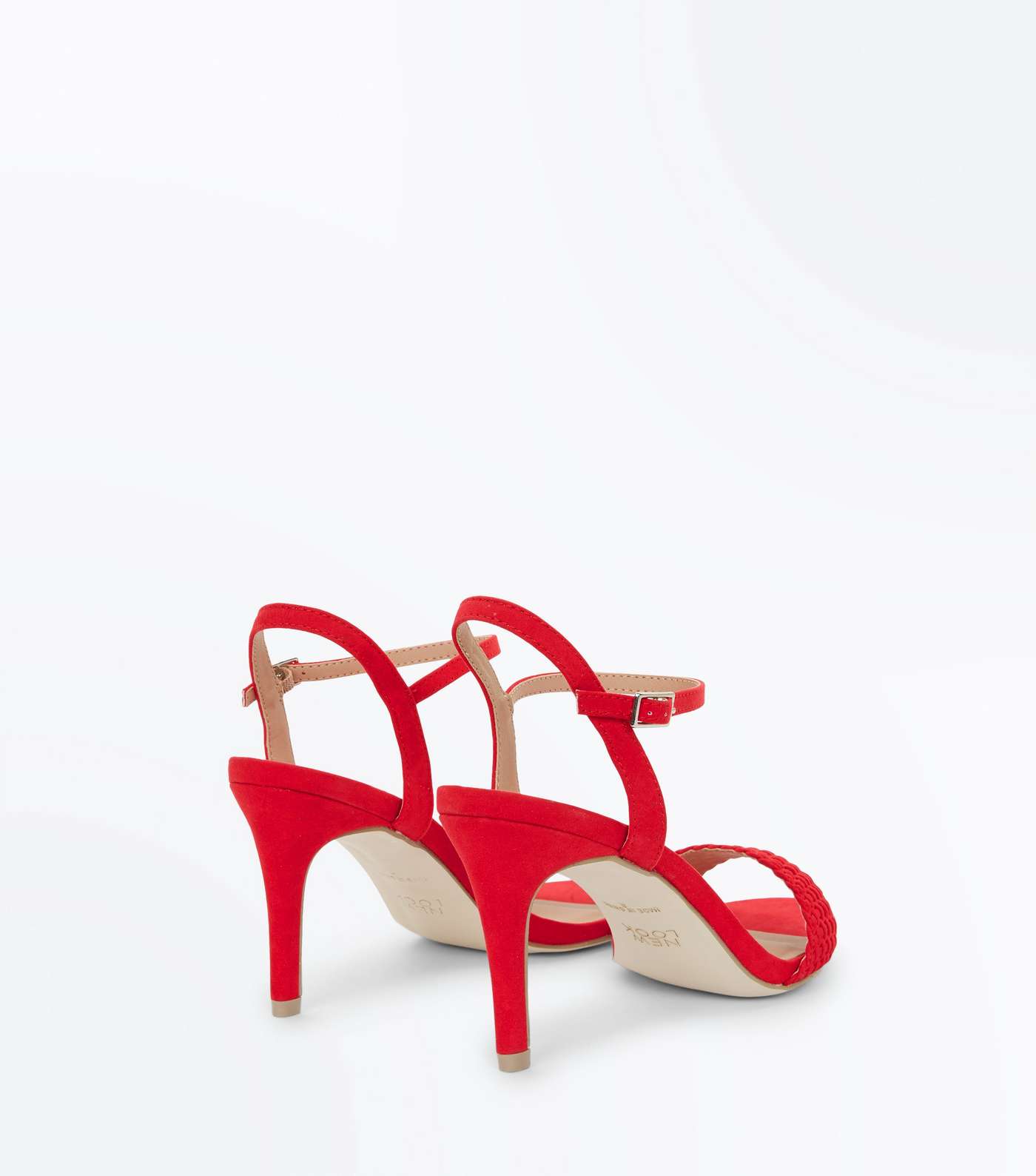 Red Suedette Woven Strap Stiletto Heels Image 4