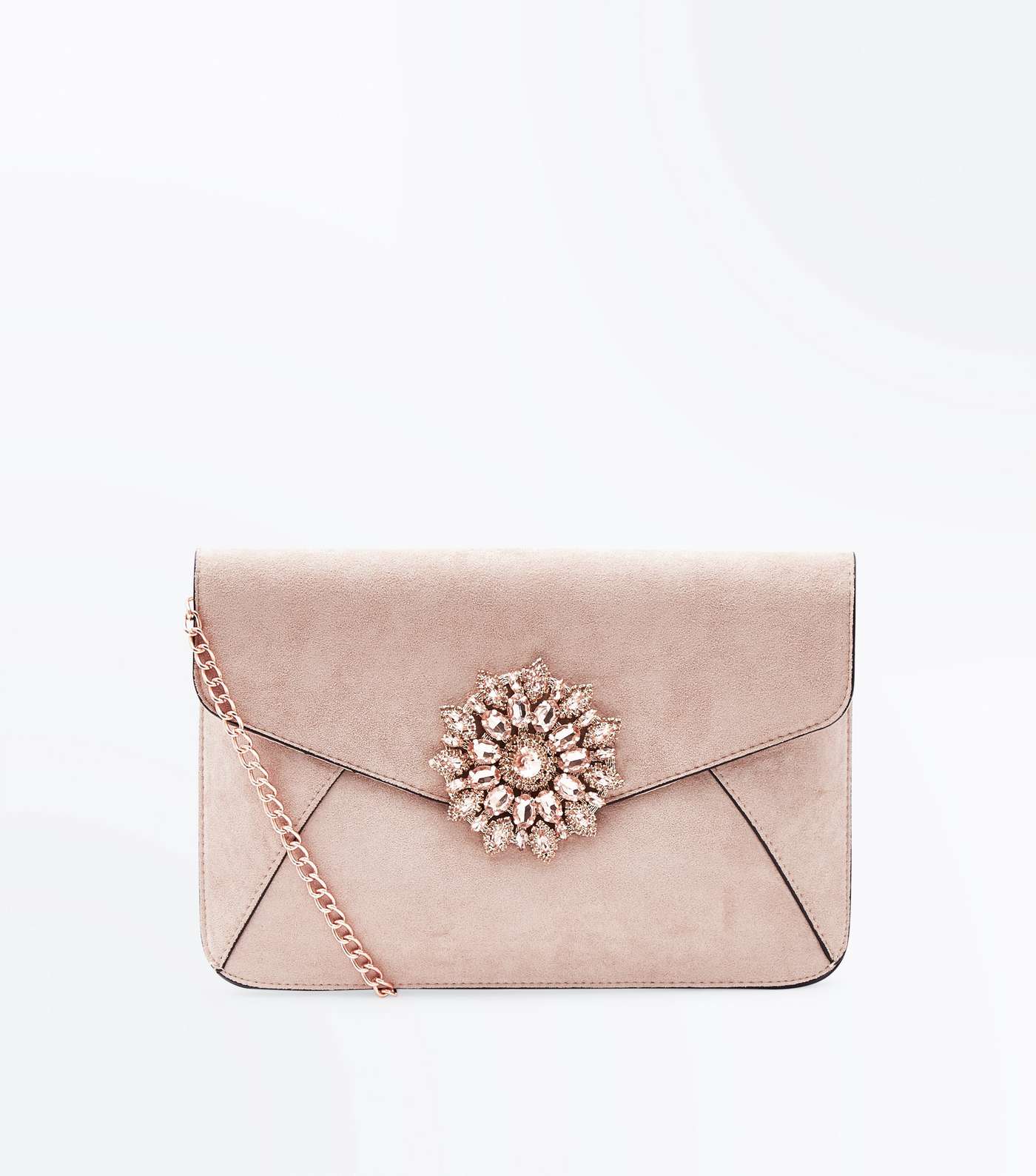 Pale Pink Brooch Front Clutch Bag