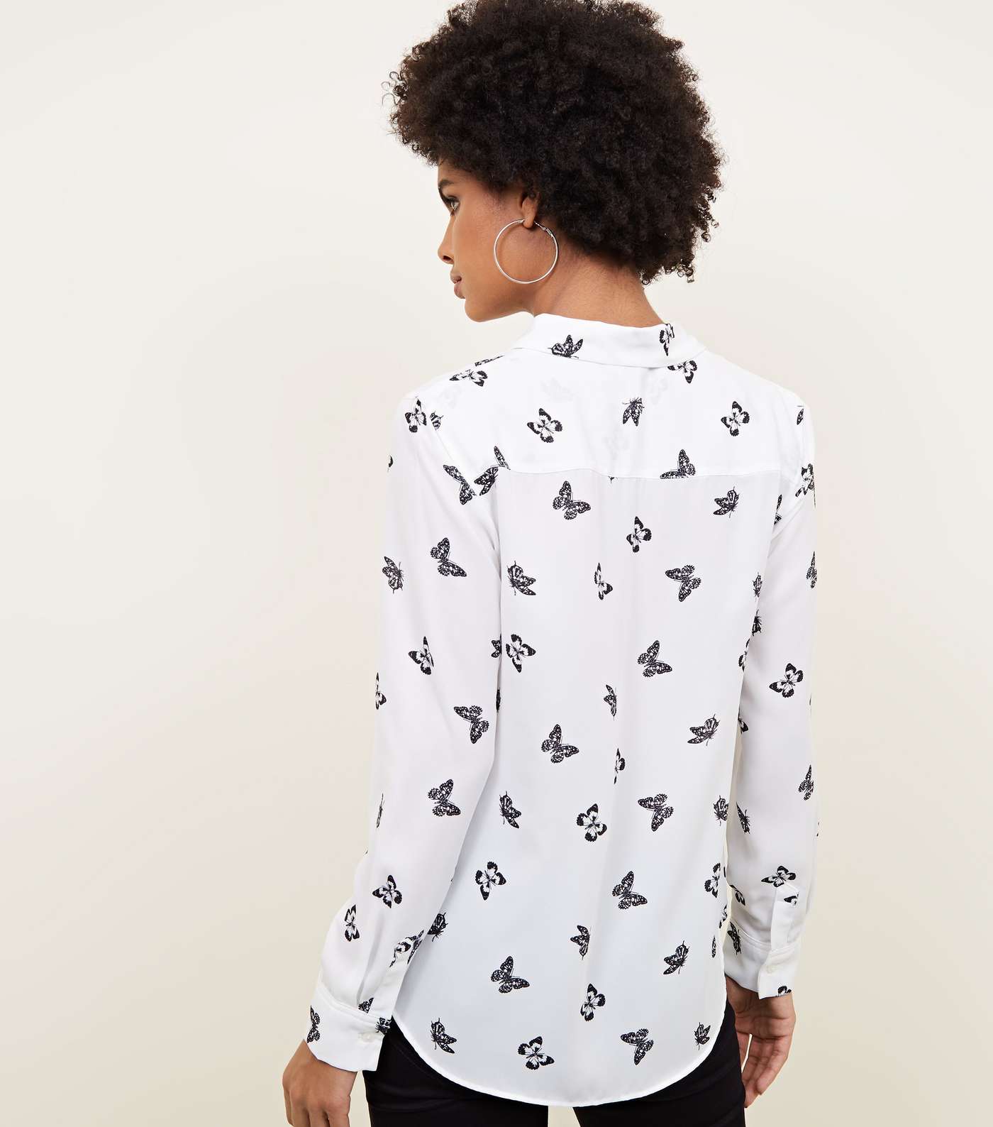White Butterfly Print Shirt Image 3