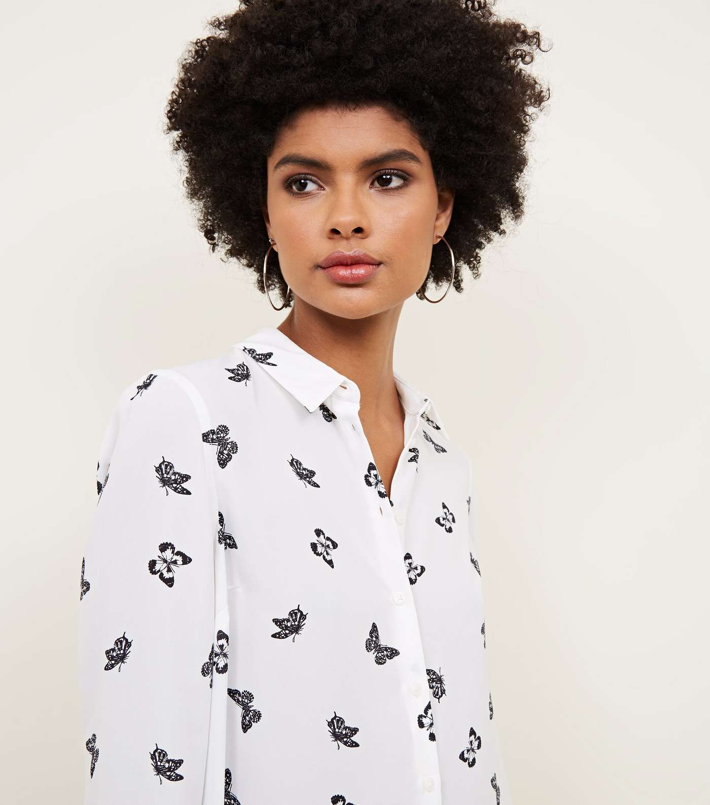 White Butterfly Print Shirt Image 5