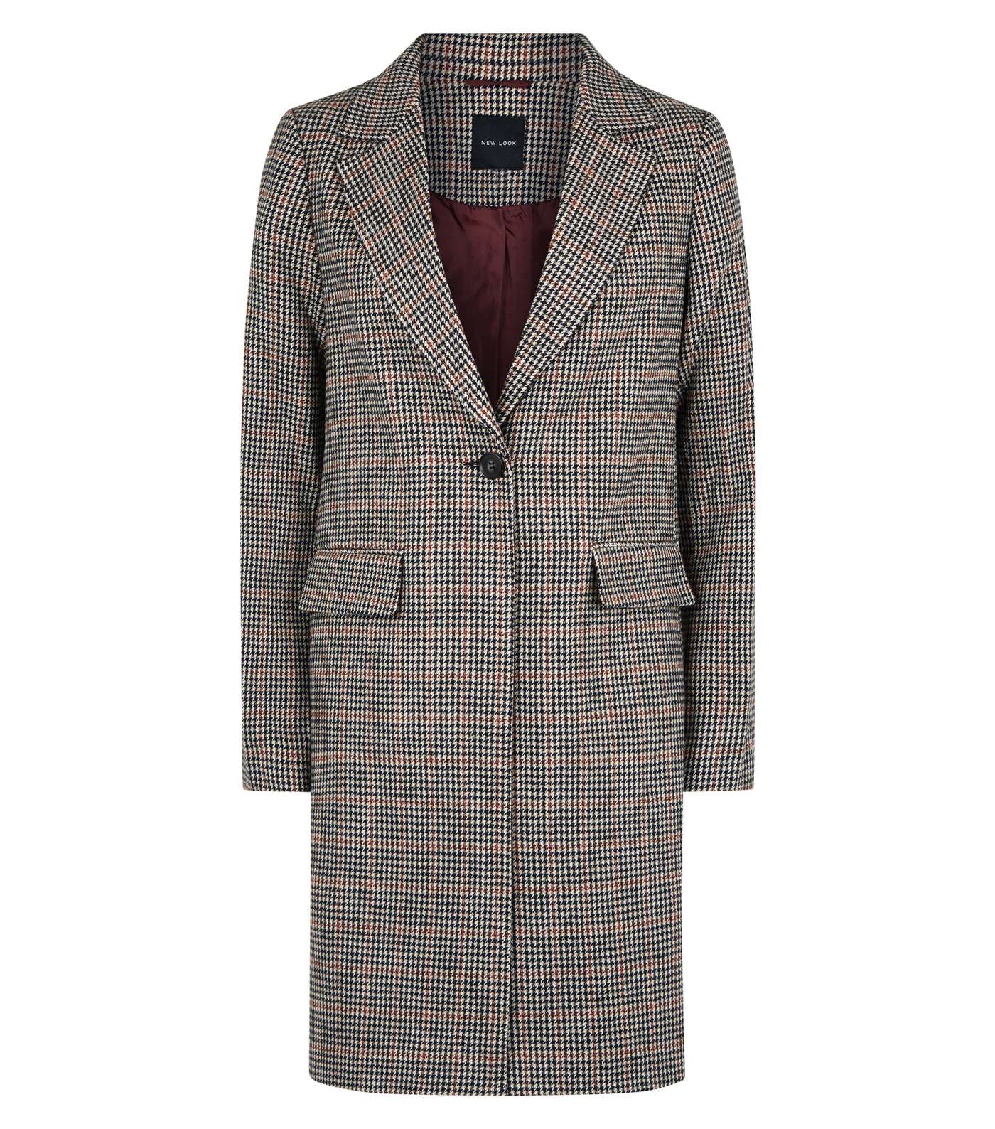 Brown Houndstooth Check Coat  Image 4