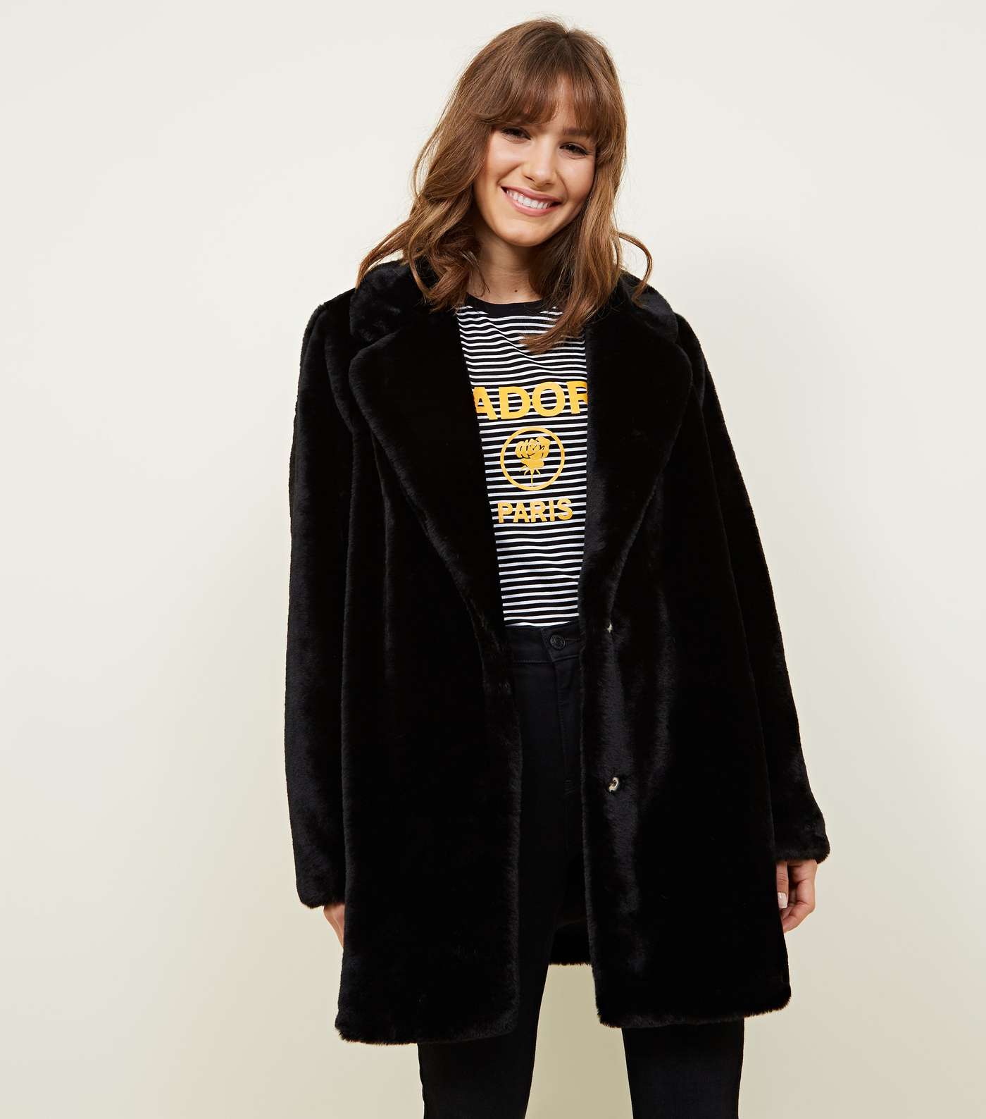 Black Faux Fur Longline Coat