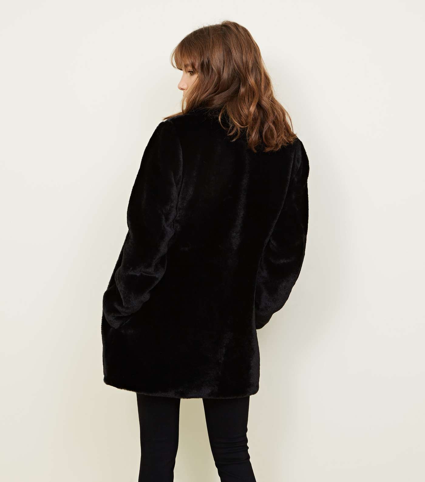 Black Faux Fur Longline Coat Image 3