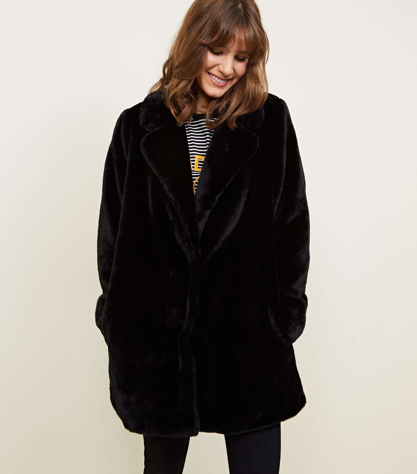 Black Faux Fur Longline Coat Image 5