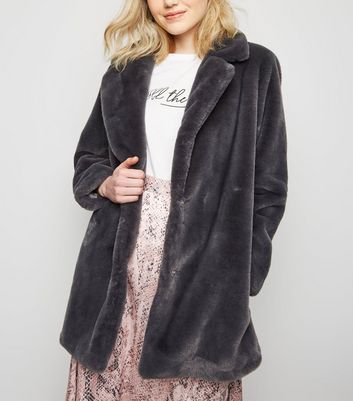 Dark grey faux fur longline coat on sale