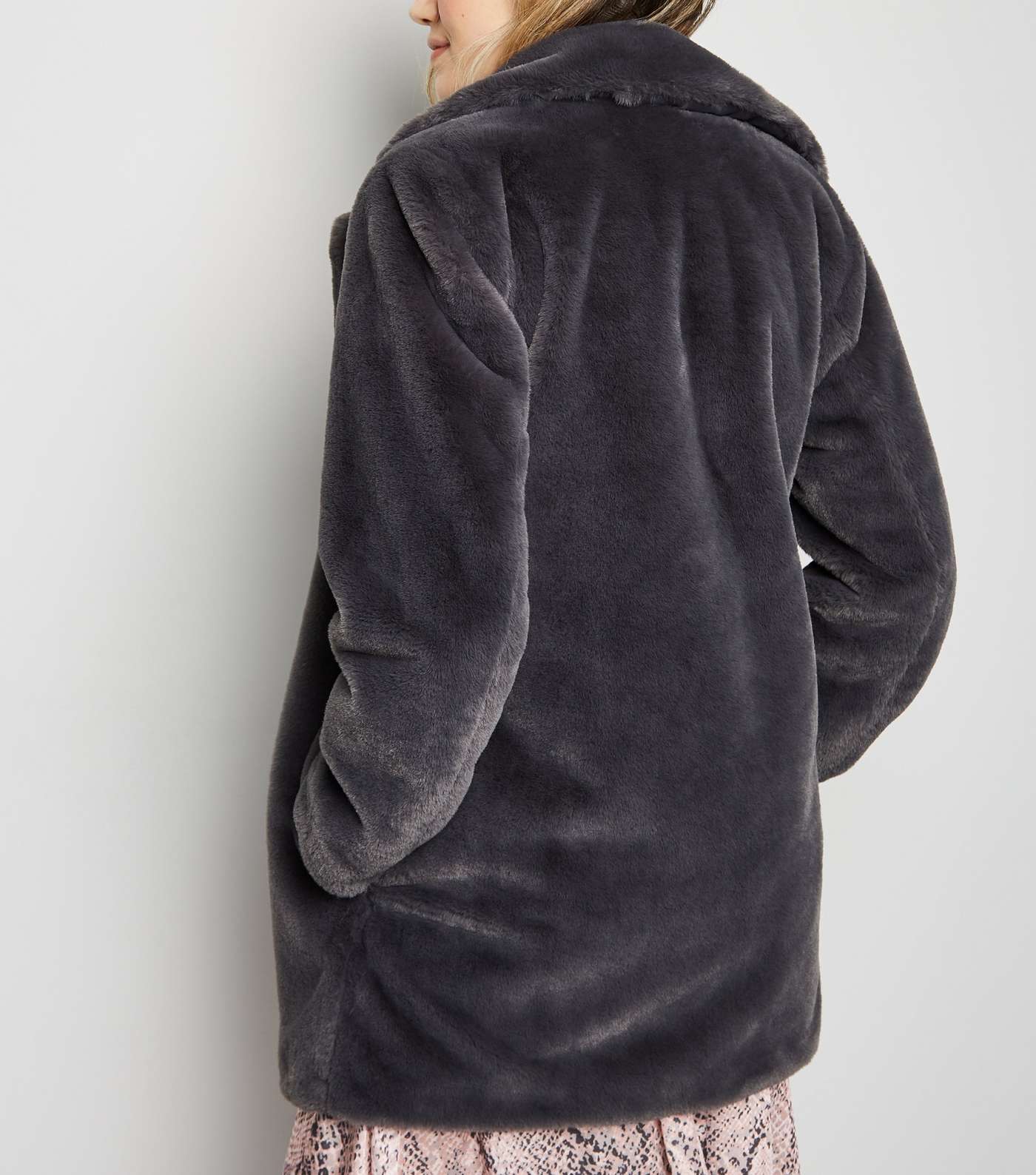 Dark Grey Faux Fur Longline Coat  Image 3