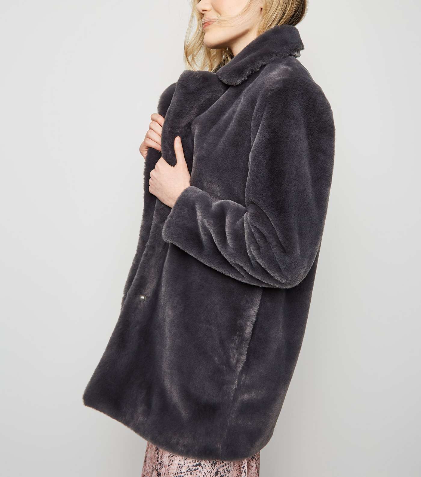 Dark Grey Faux Fur Longline Coat  Image 5