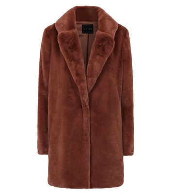 Rust faux 2025 fur longline coat