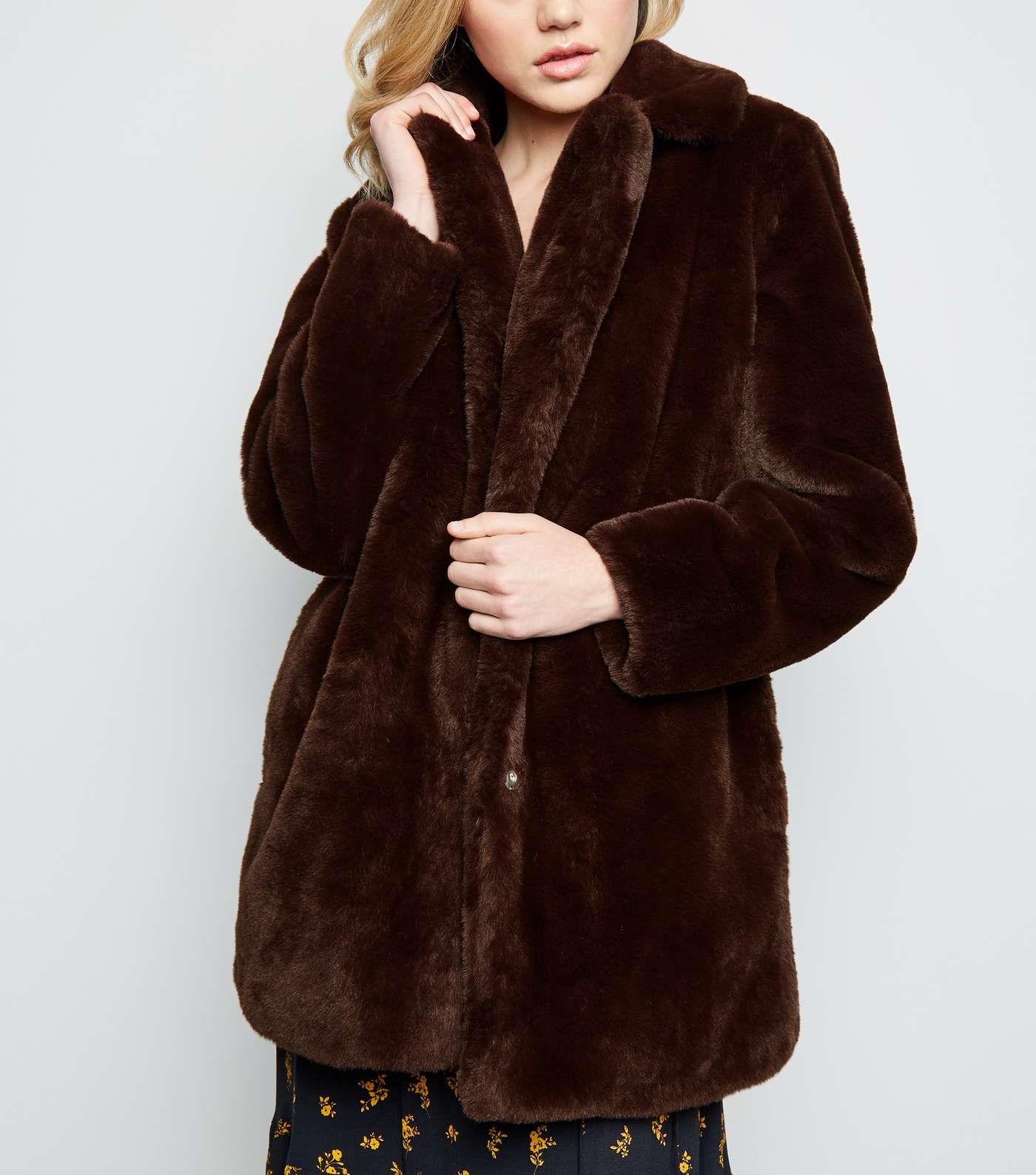 Dark Brown Faux Fur Longline Coat 