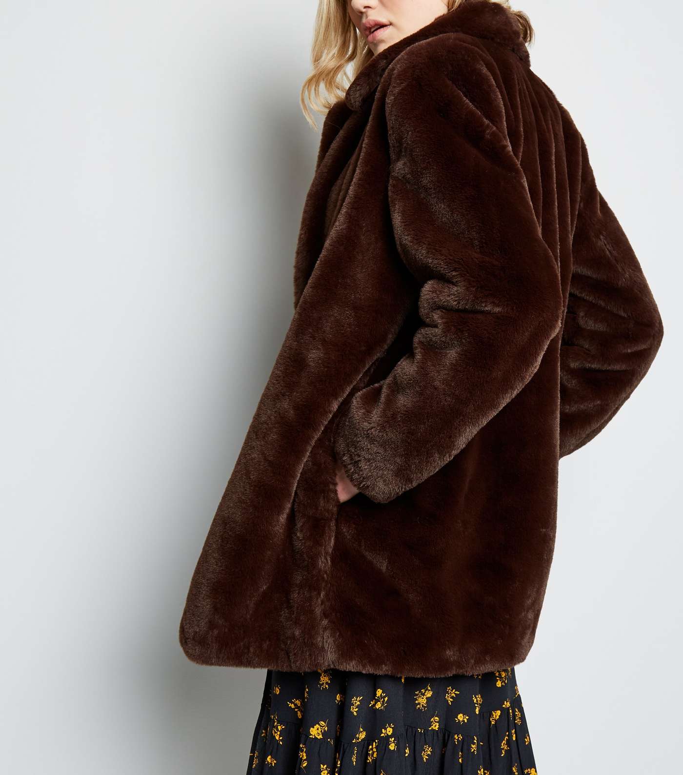 Dark Brown Faux Fur Longline Coat  Image 5