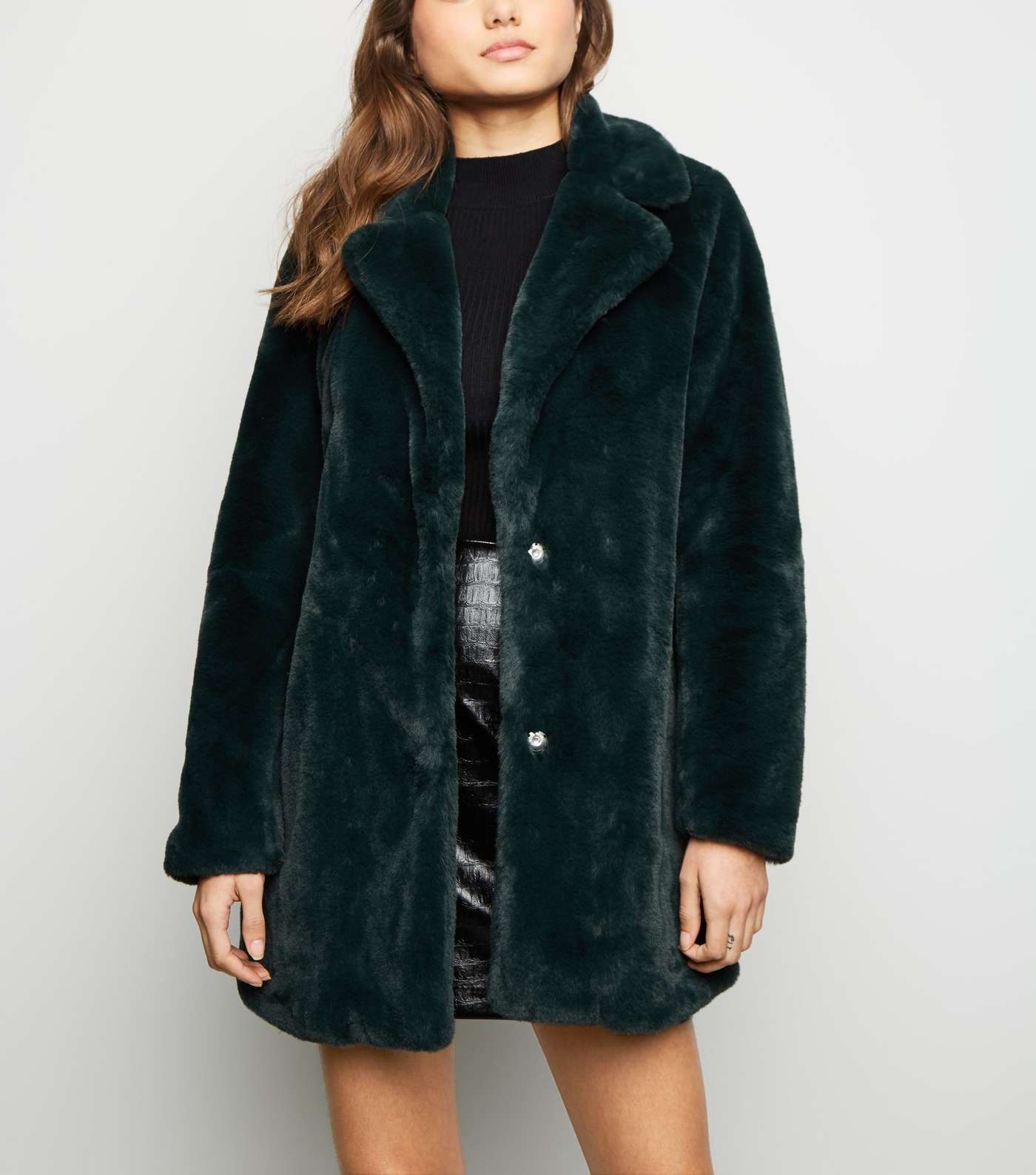 Dark Green Faux Fur Longline Coat