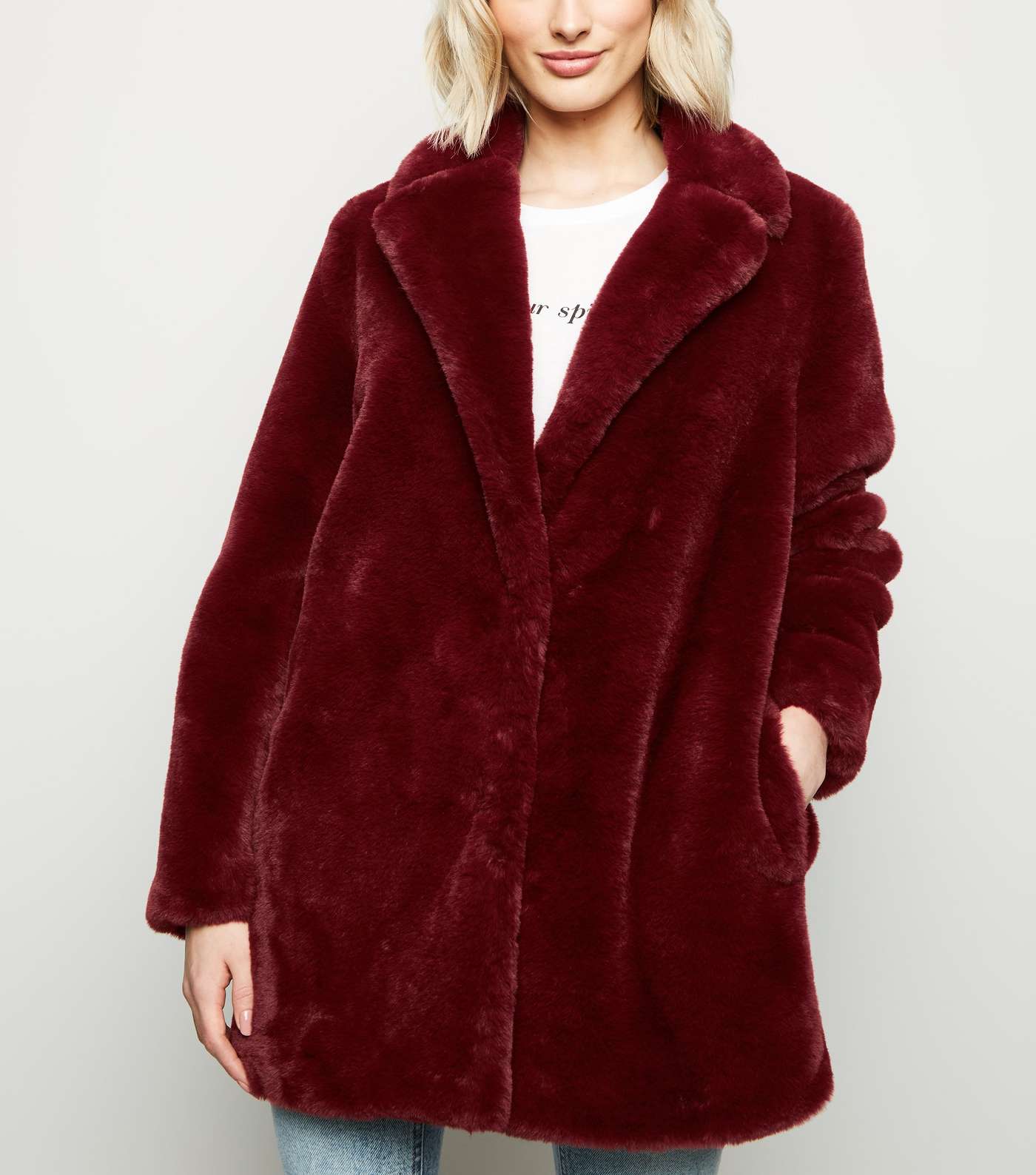 Burgundy Faux Fur Longline Coat 