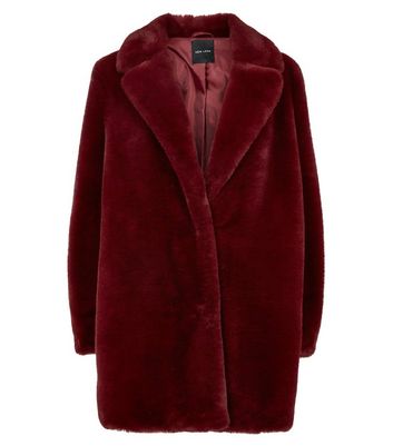 New look burgundy fur coat hotsell