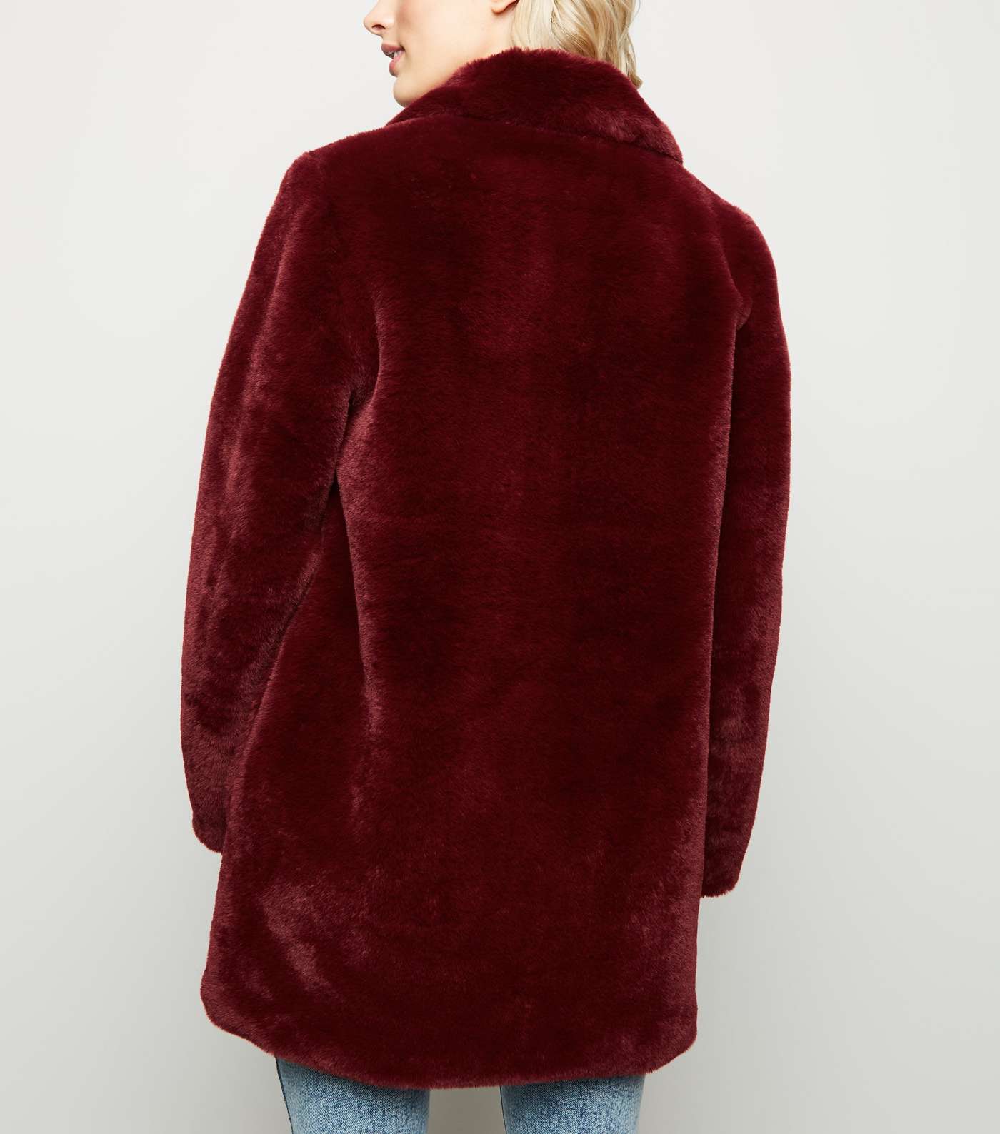 Burgundy Faux Fur Longline Coat  Image 5