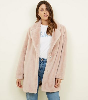 Pale Pink Faux Fur Longline Coat New Look