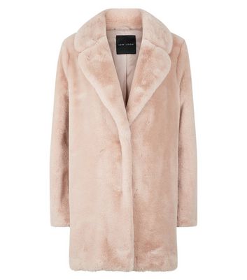 Pale Pink Faux Fur Longline Coat New Look