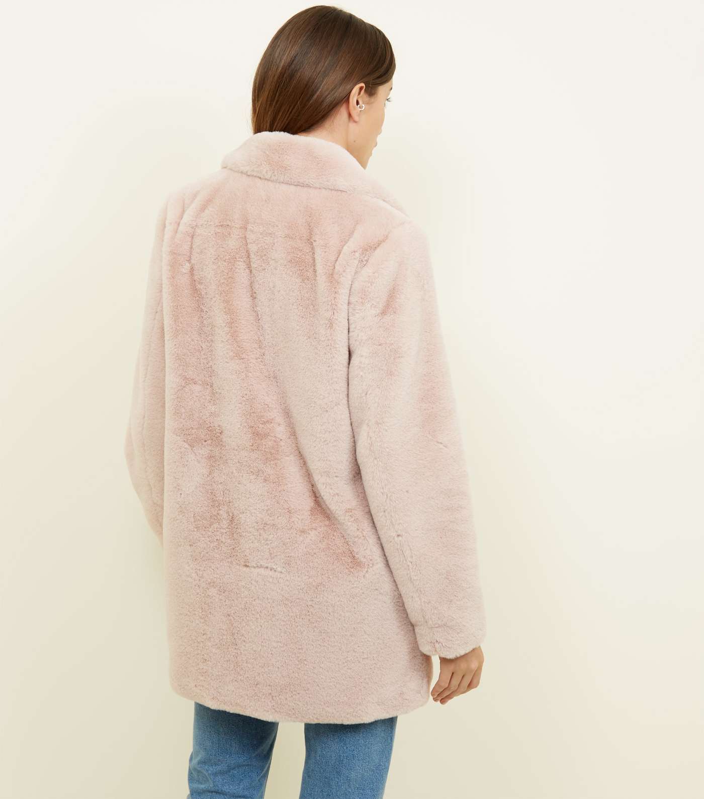 Pale Pink Faux Fur Longline Coat Image 3