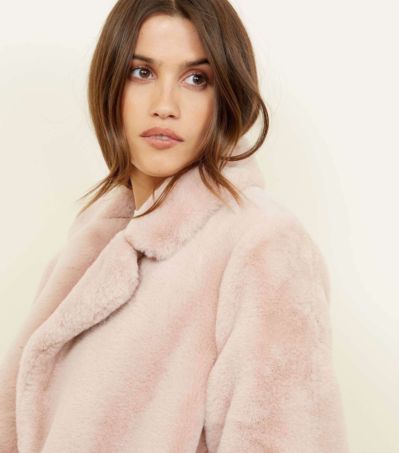 Pale Pink Faux Fur Longline Coat Image 5