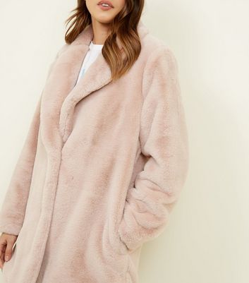 new look petite faux fur coat in pale pink