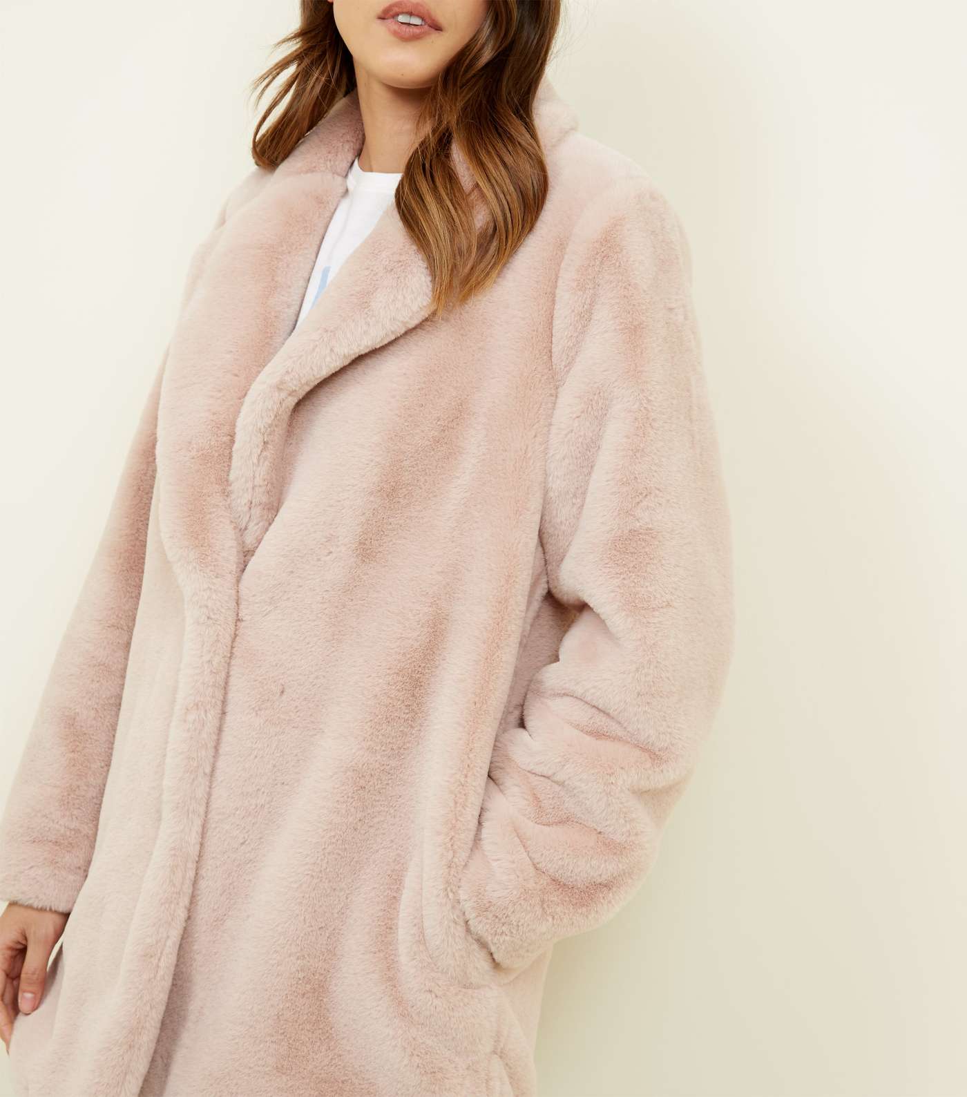 Pale Pink Faux Fur Longline Coat Image 7