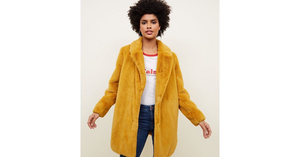3530003 Mustard Faux Fur Coat