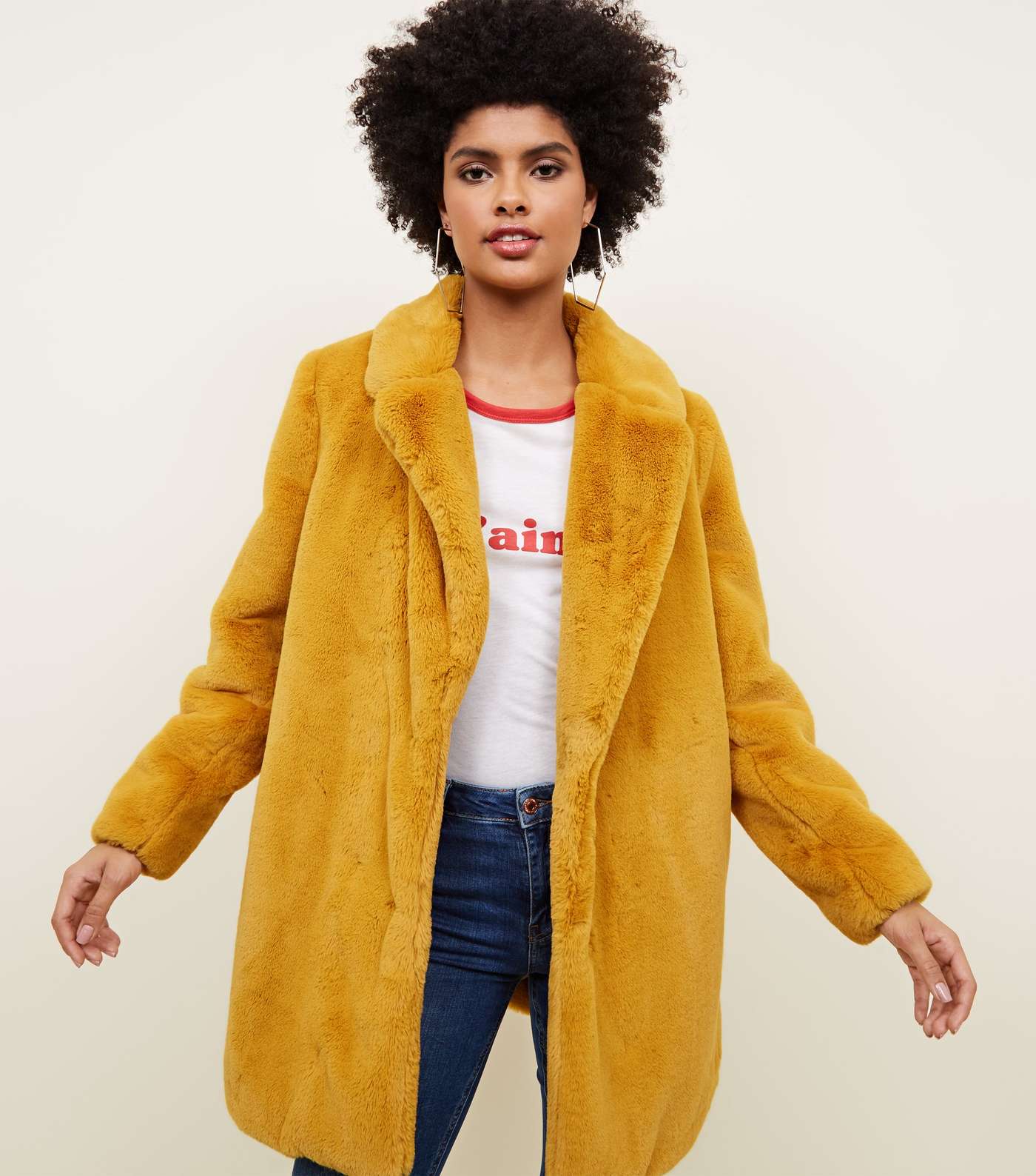 Mustard Faux Fur Longline Coat