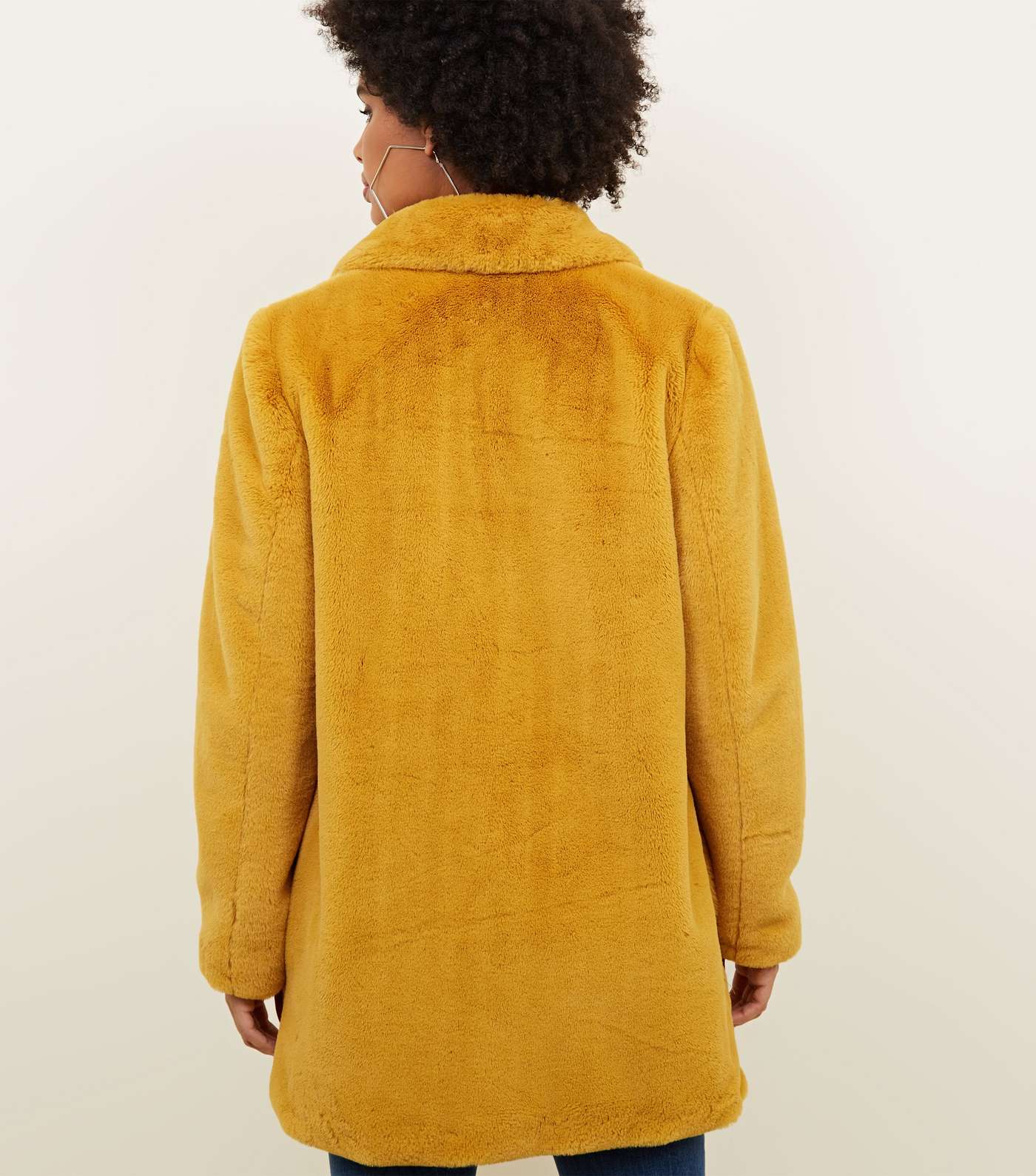 Mustard Faux Fur Longline Coat Image 3