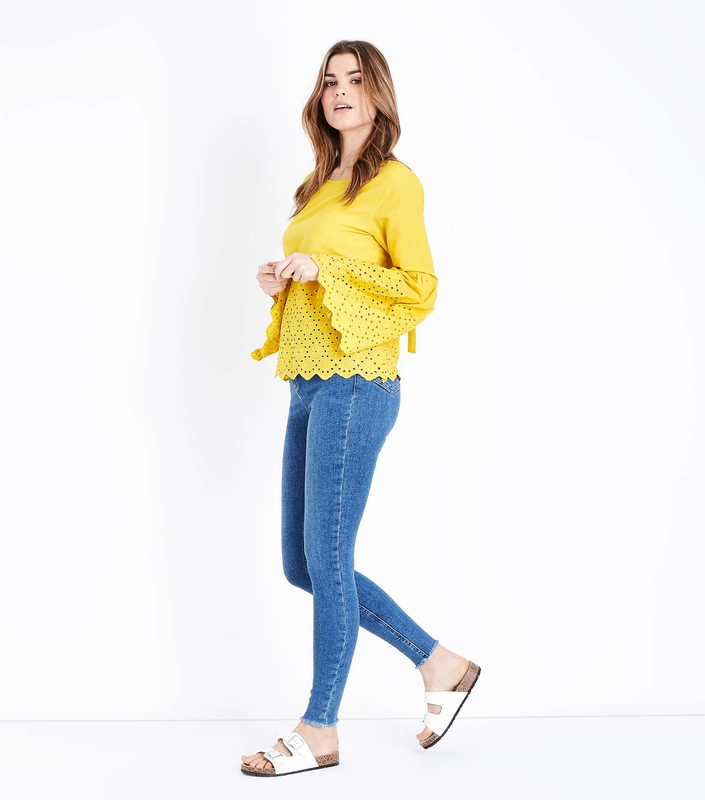 Blue Vanilla Yellow Broderie Bell Sleeve Top  Image 2