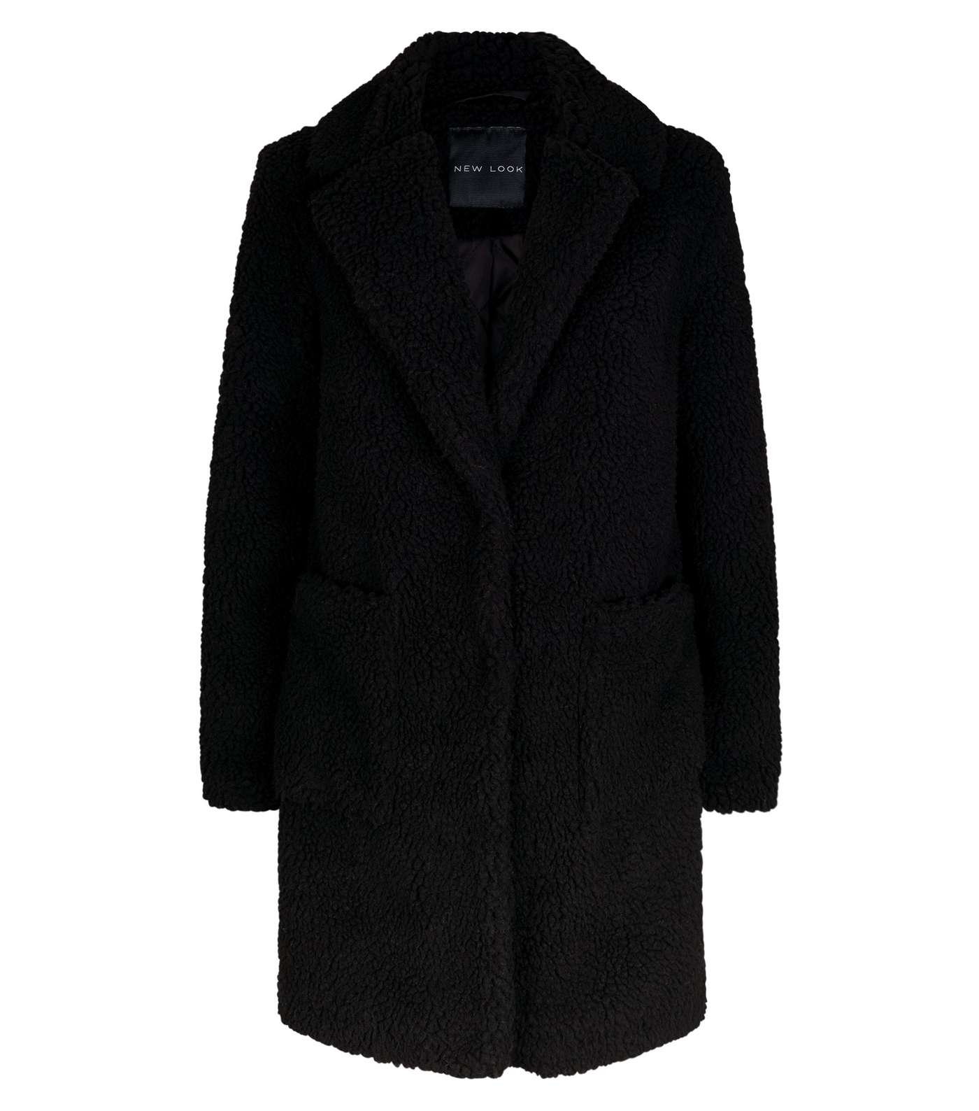 Black Quilt Lined Teddy Coat Image 4
