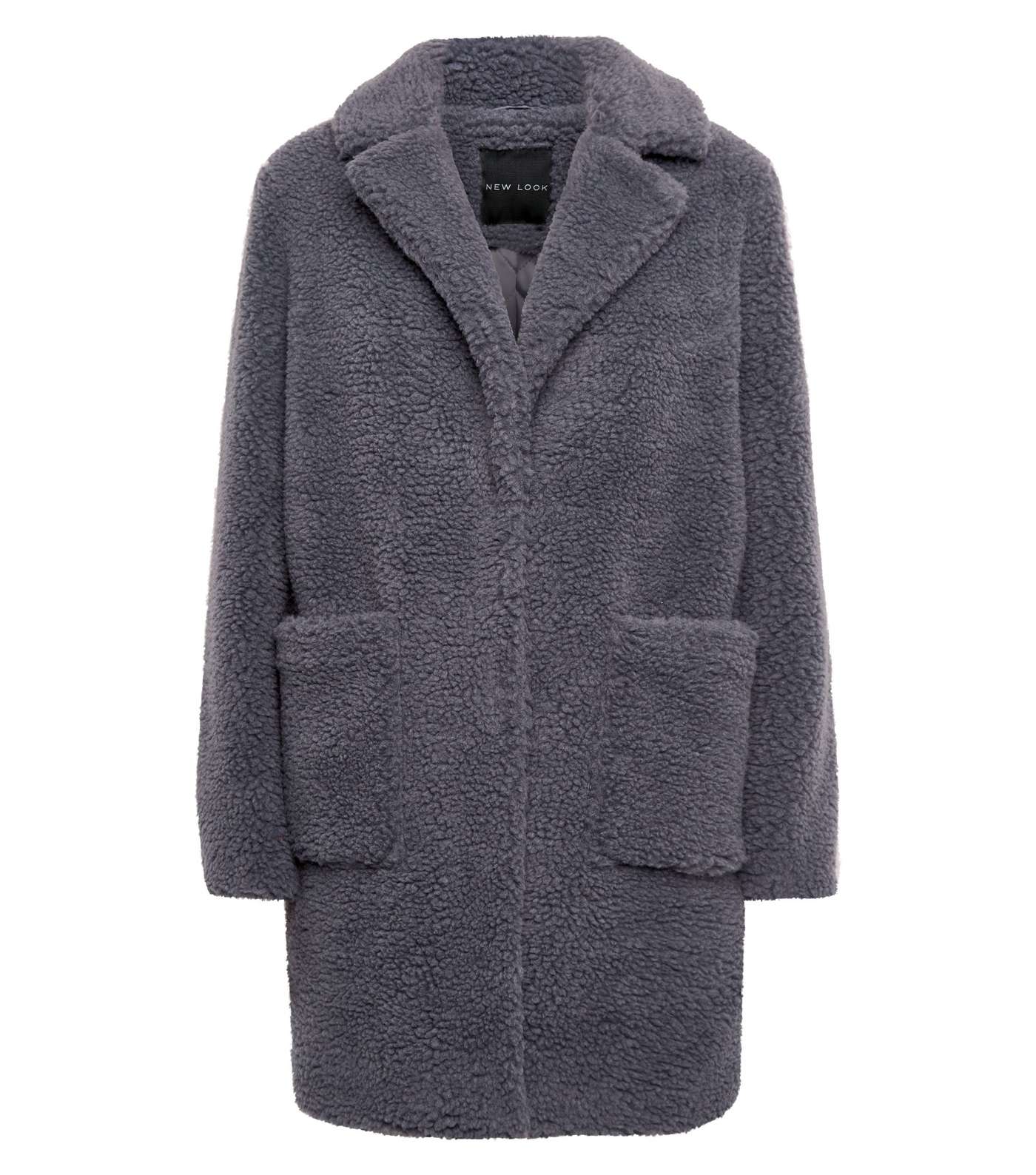 Grey Quilted Lining Teddy Coat Image 4