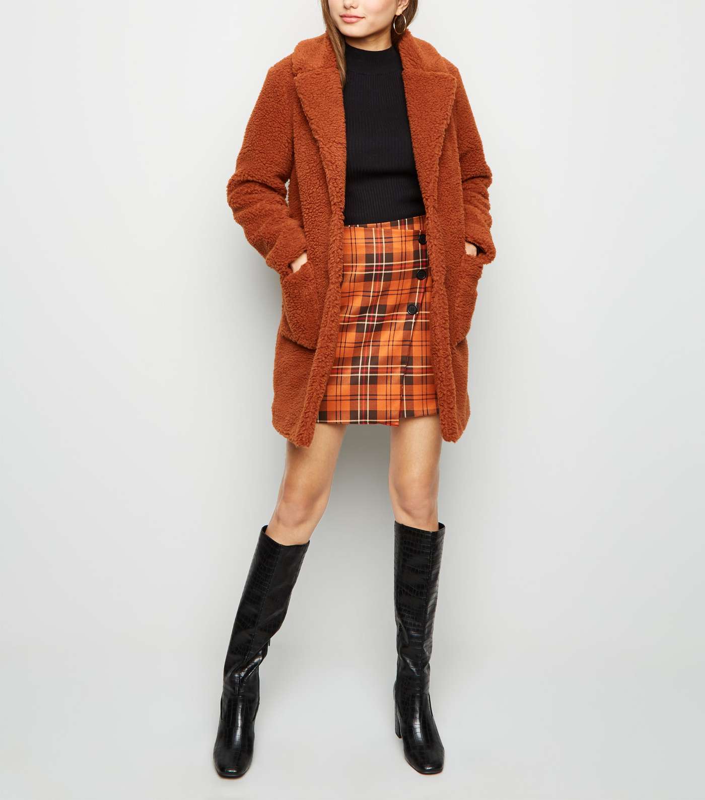 Rust Quilted Lining Teddy Coat Image 2