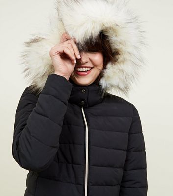 new look puffer jacket with fur hood