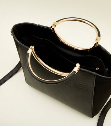 Black Structured Ring Metal Handle Bag New Look