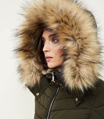 Olive faux fur hotsell trim hooded puffer jacket