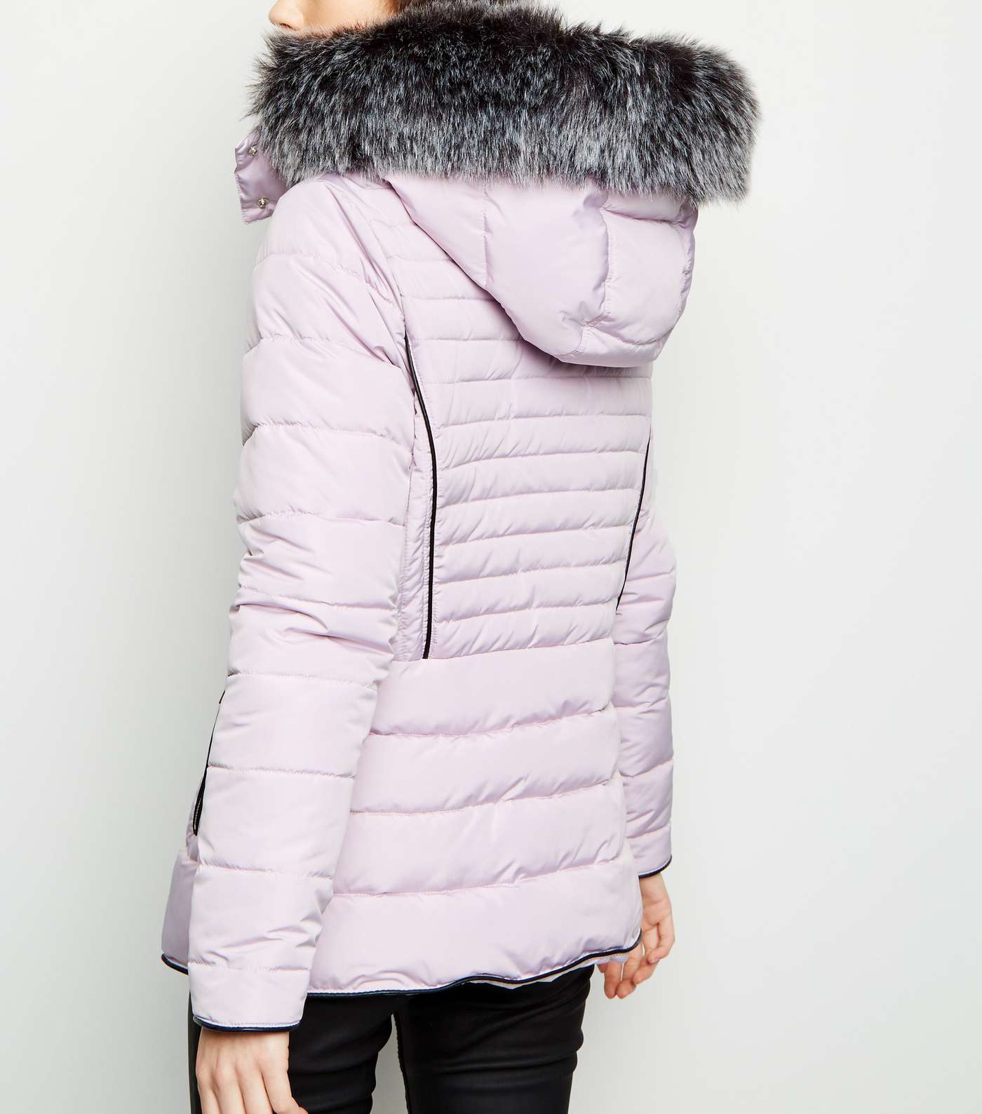 Lilac Faux Fur Trim Hooded Puffer Jacket Image 5