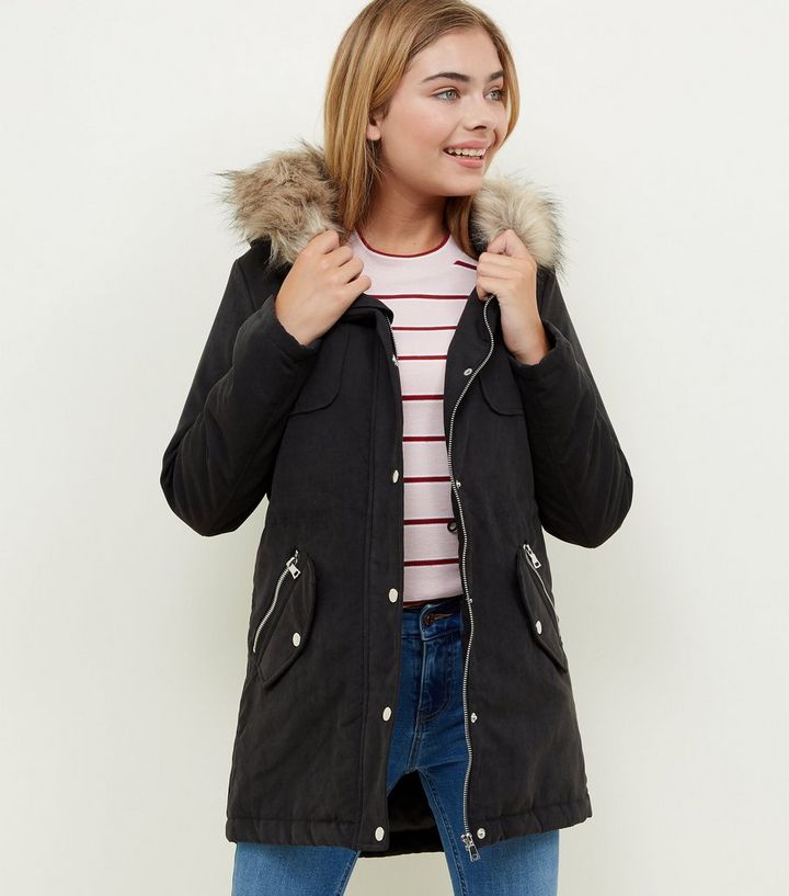 girls black faux fur