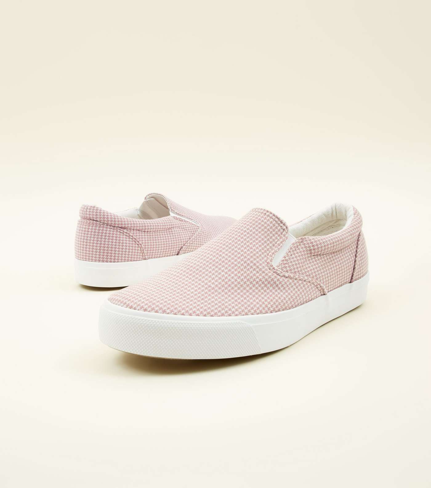 Pink Canvas Houndstooth Slip On Trainers Image 4