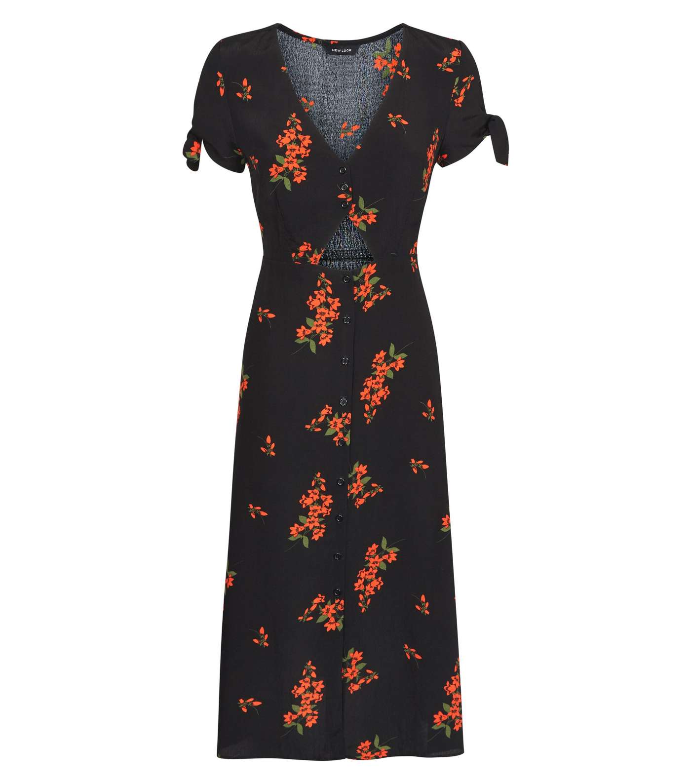 Black Floral Up Button Cut Out Midi Dress  Image 4