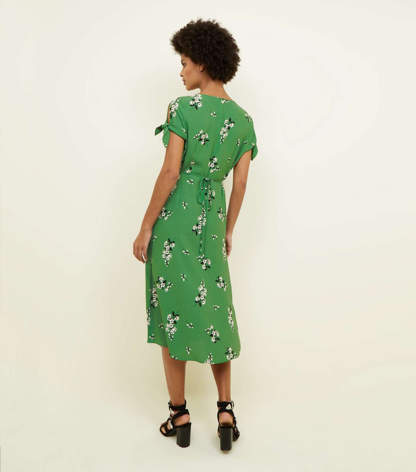 Green Floral Button Up Cut Out Midi Dress Image 3