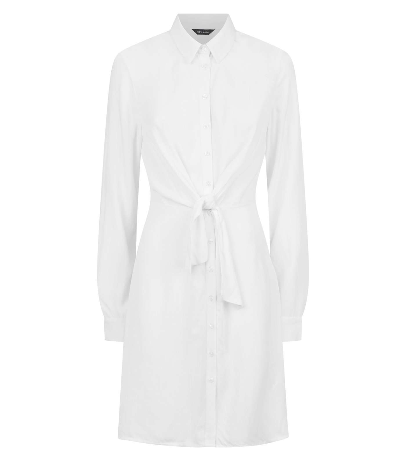 White Tie Front Shirt Dress Image 4