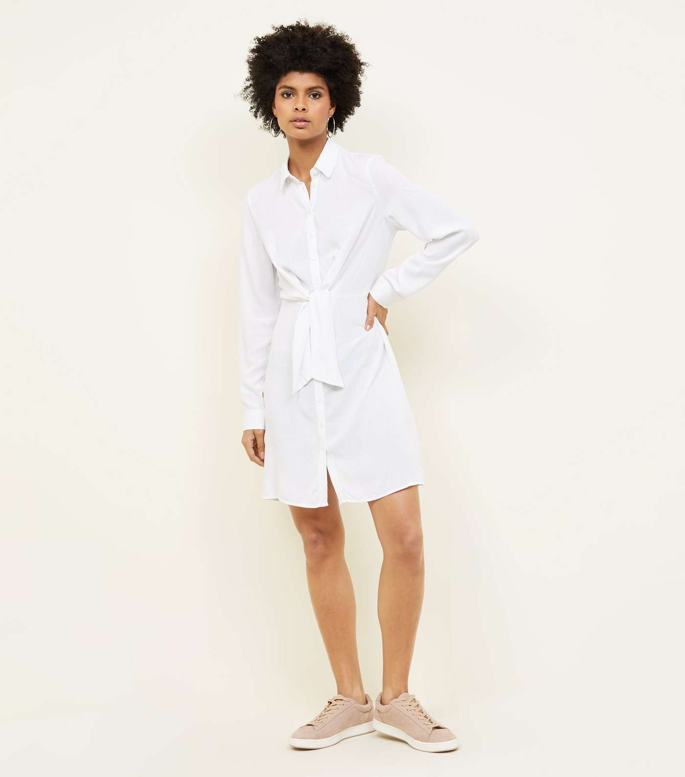 White Tie Front Shirt Dress Image 2