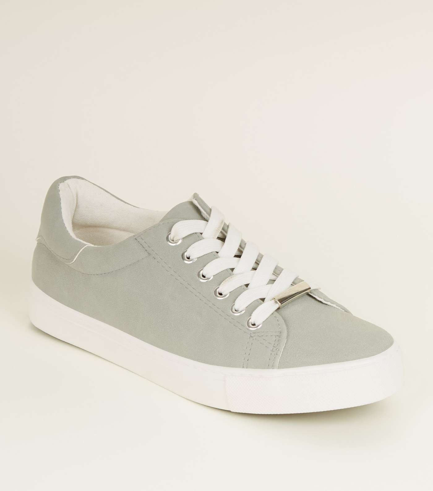 Mint Green Faux Nubuck Lace Up Trainers