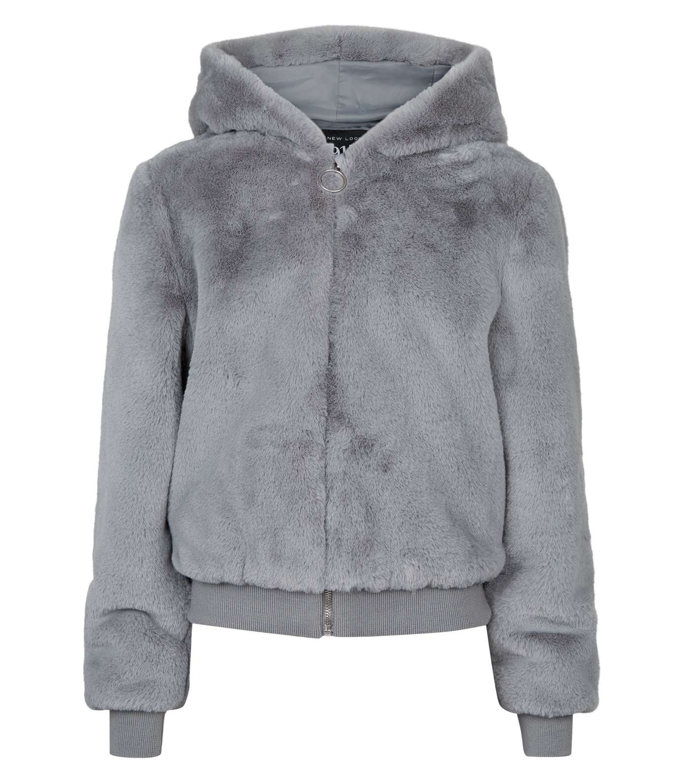 Girls Grey Faux Fur Hooded Bomber Jacket Image 4