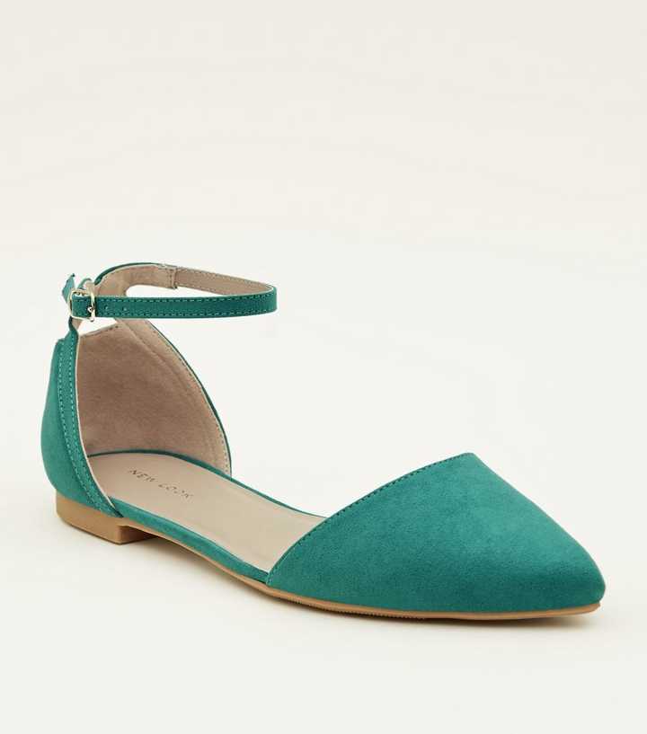 Green Suedette Cut Out Back Pointed Flats