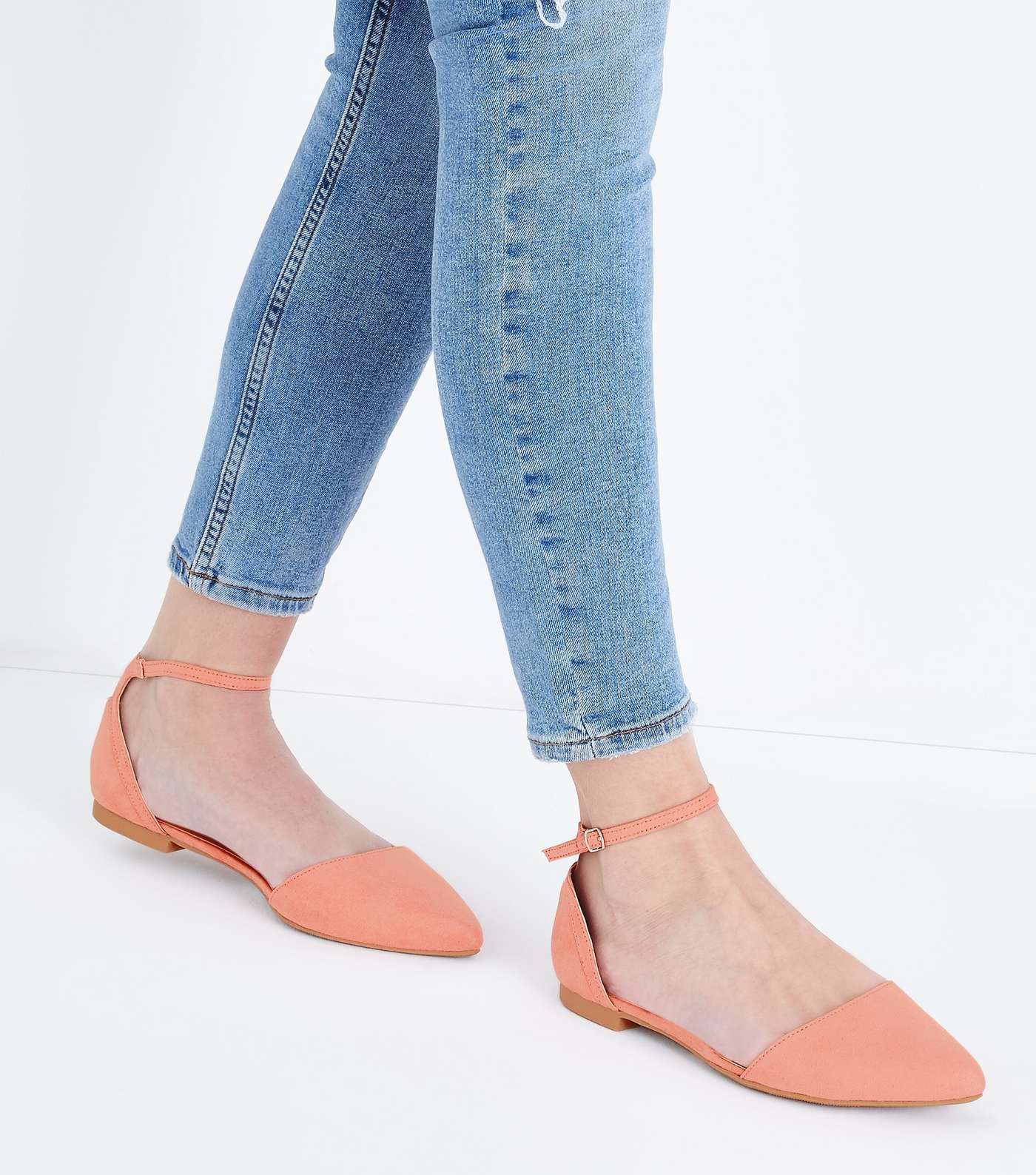 Coral Suedette Cut Out Back Pointed Flats Image 2