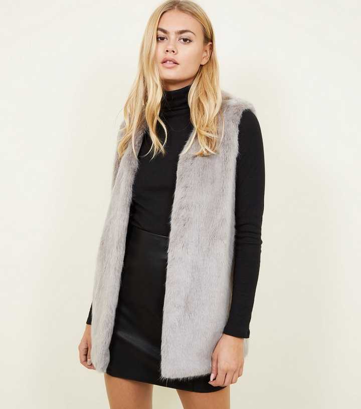 grey faux fur coat grey fur gilet new look