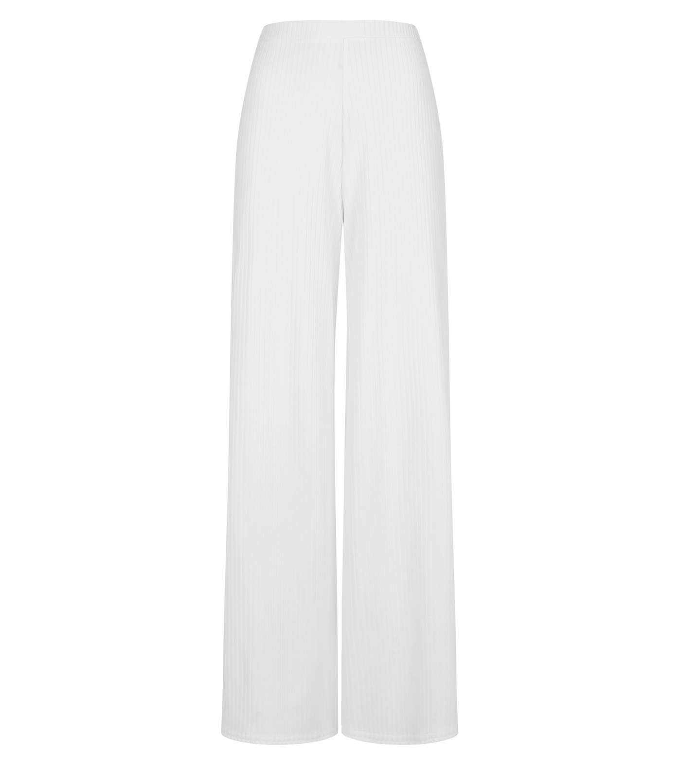 Cream Ribbed Flared Split Side Trousers Image 4