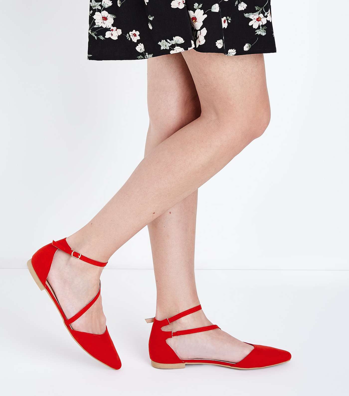 Red Suedette Asymmetric Strap Pointed Pumps Image 2