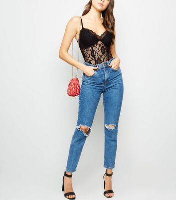 black lace bodysuit with jeans